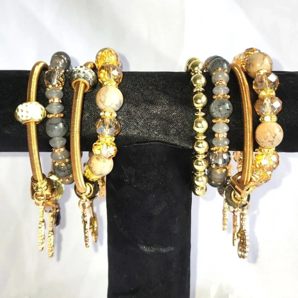 Gorgeous Grey and Gold Diva Stack Bracelets NWOT